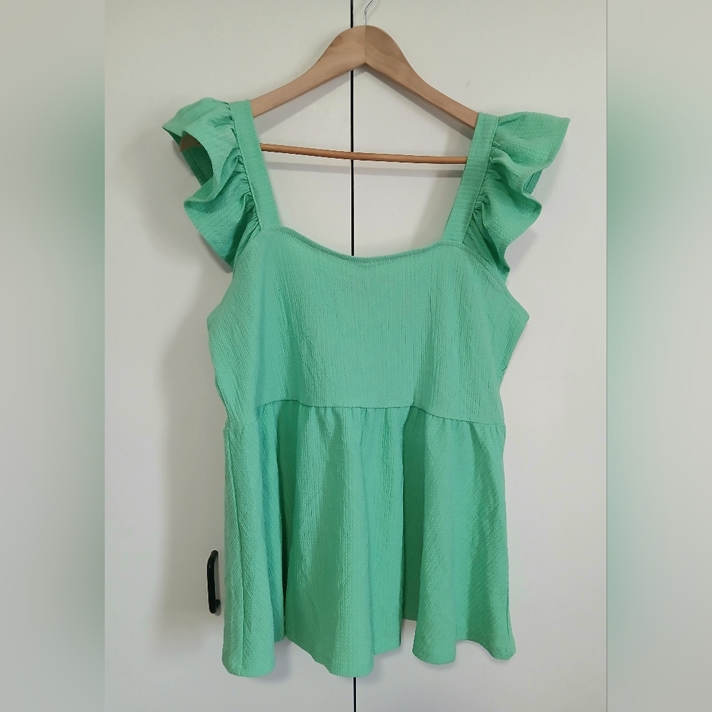 Mint Green Ruffle-Sleeve Peplum Top